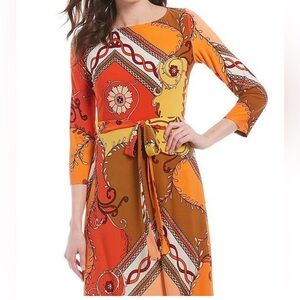 Donna Morgan Vienna Belted Matte Jersey Colorblock Pattern Print Maxi Dress